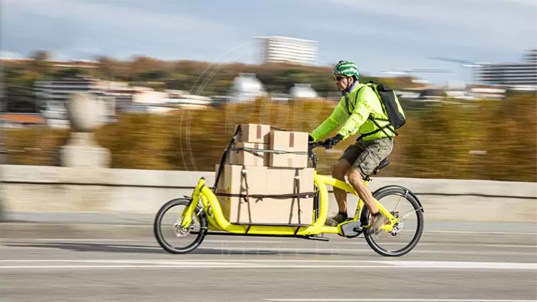 دوچرخه باربری سبز با وسیله و کارتن